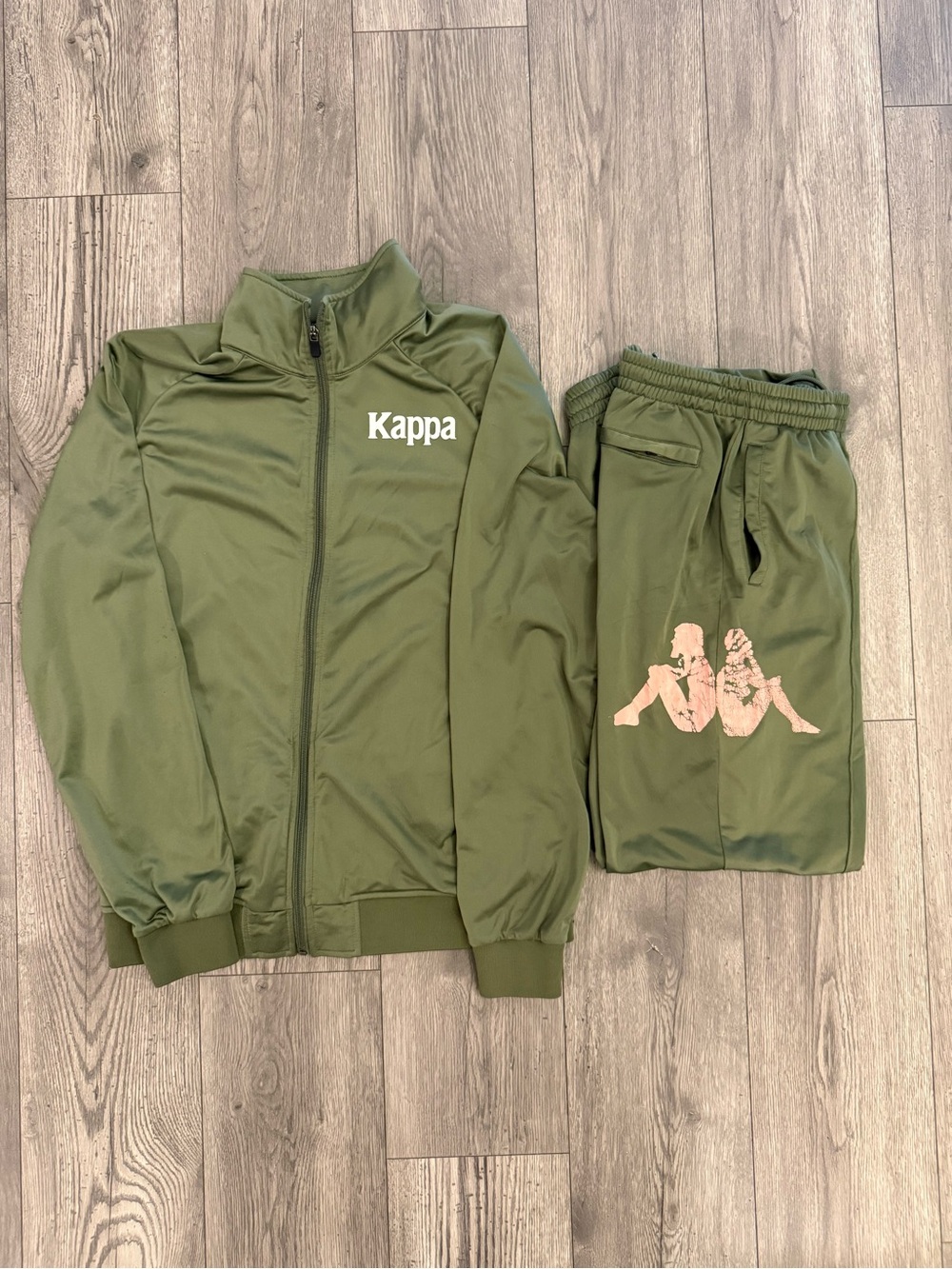 Kappa Track Suit Set Olive Green Pink Omini Logo 2PC Full Zip Men's L